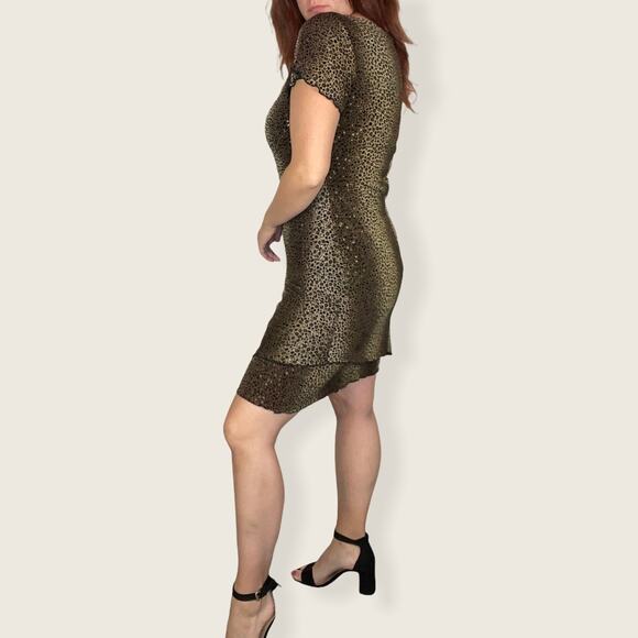 Vintage 90s Size 10 Dress Barn Neutral Leopard Print Cheetah Print Mini Dress - Picture 2 of 11